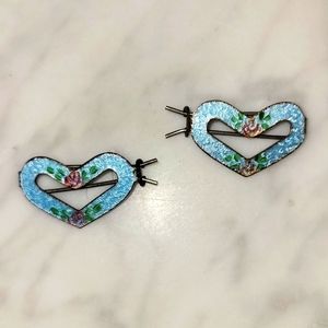 Guilloche Blue Enamel Vintage Barrettes